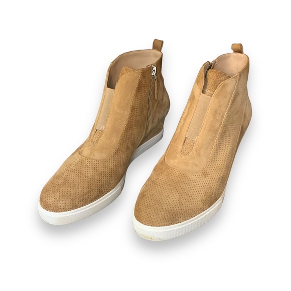 Linea Paolo Anna Tan Perf Kid Suede Heeled Booties - Picture 1 of 14